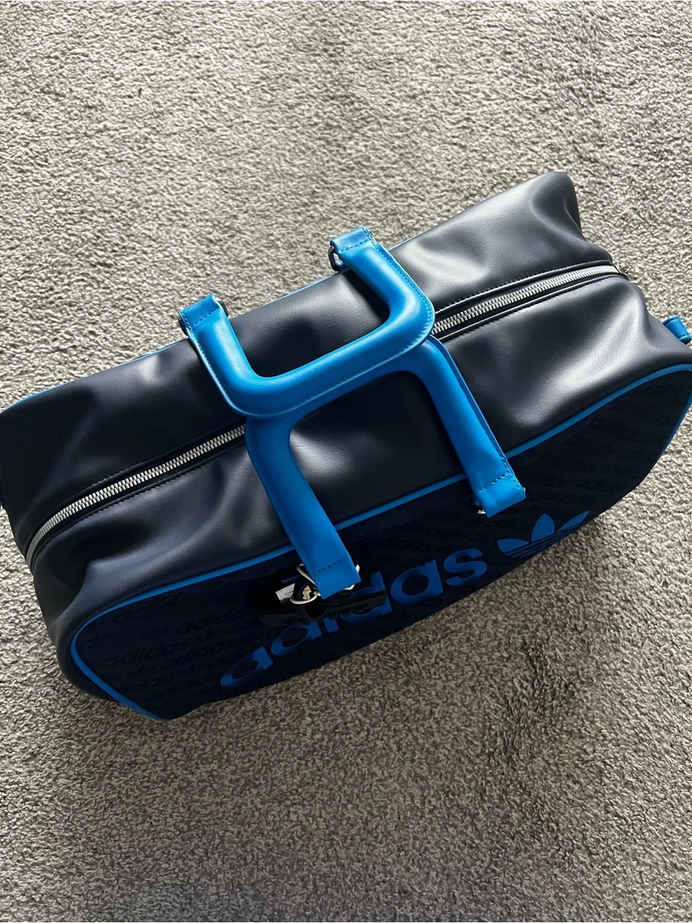 adidas Navy Duffel Bag with Bright Blue Accents